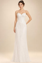 Off White Wedding Dress Lace Appliques V Neck Boho Mermaid Custom Made