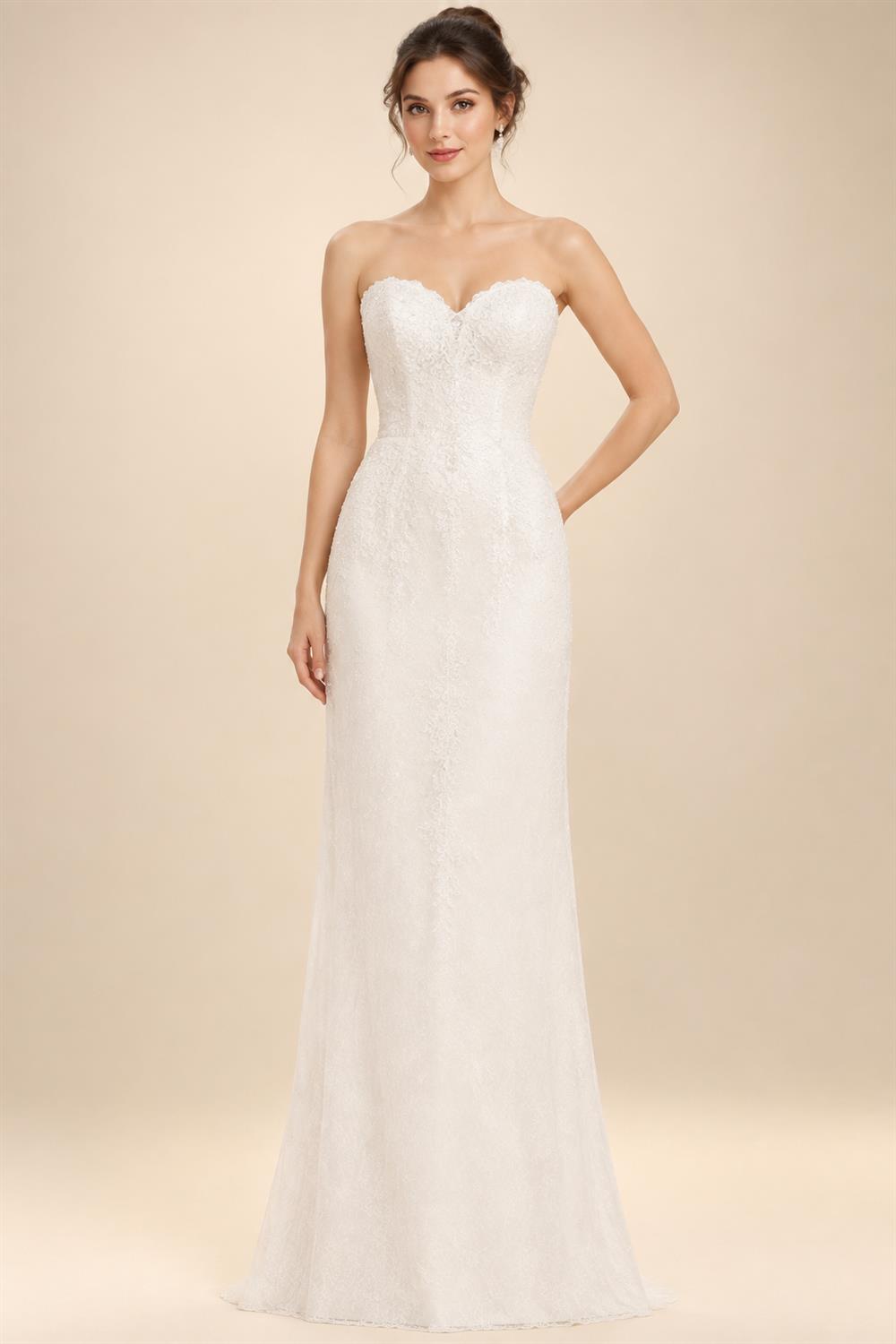 Off White Wedding Dress Lace Appliques V Neck Boho Mermaid Custom Made