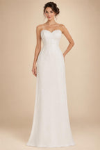 Off White Wedding Dress Lace Appliques V Neck Boho Mermaid Custom Made