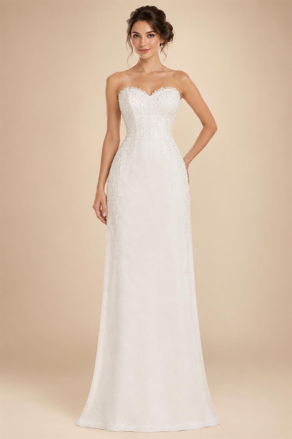 Off White Wedding Dress Lace Appliques V Neck Boho Mermaid Custom Made