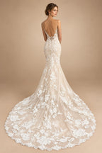 Custom Spaghetti Straps Floral Lace Mermaid Wedding Dress
