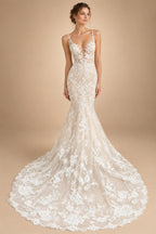 Custom Spaghetti Straps Floral Lace Mermaid Wedding Dress