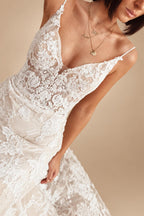 Custom Spaghetti Straps Floral Lace Mermaid Wedding Dress