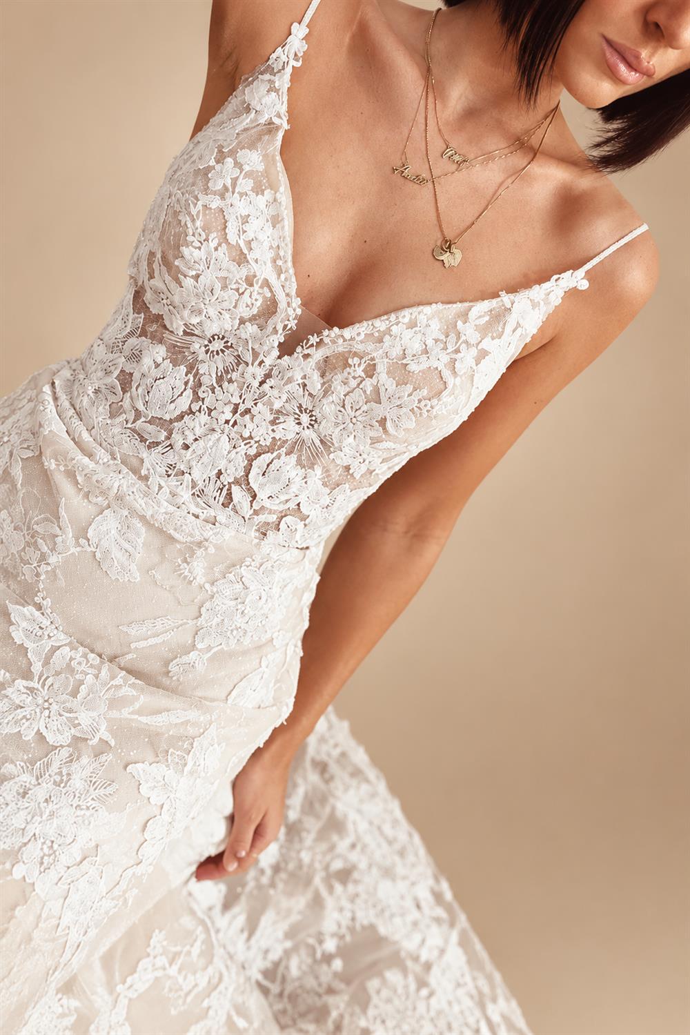 Custom Spaghetti Straps Floral Lace Mermaid Wedding Dress