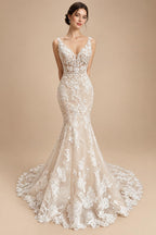 Custom Spaghetti Straps Floral Lace Mermaid Wedding Dress