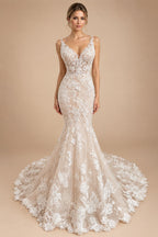 Custom Spaghetti Straps Floral Lace Mermaid Wedding Dress