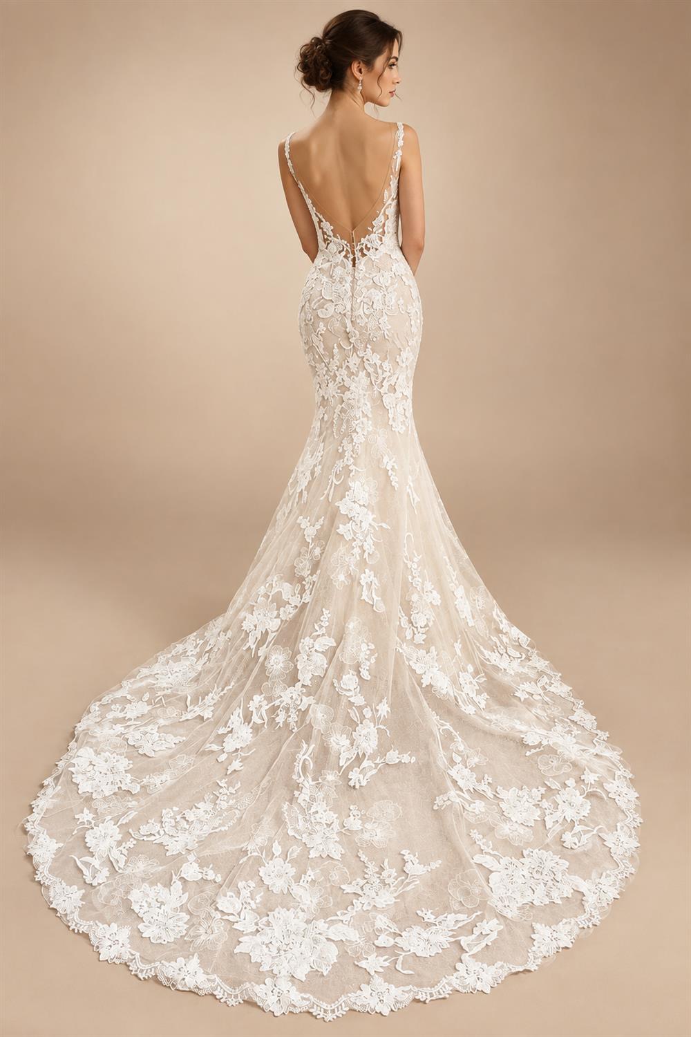 Custom Spaghetti Straps Floral Lace Mermaid Wedding Dress