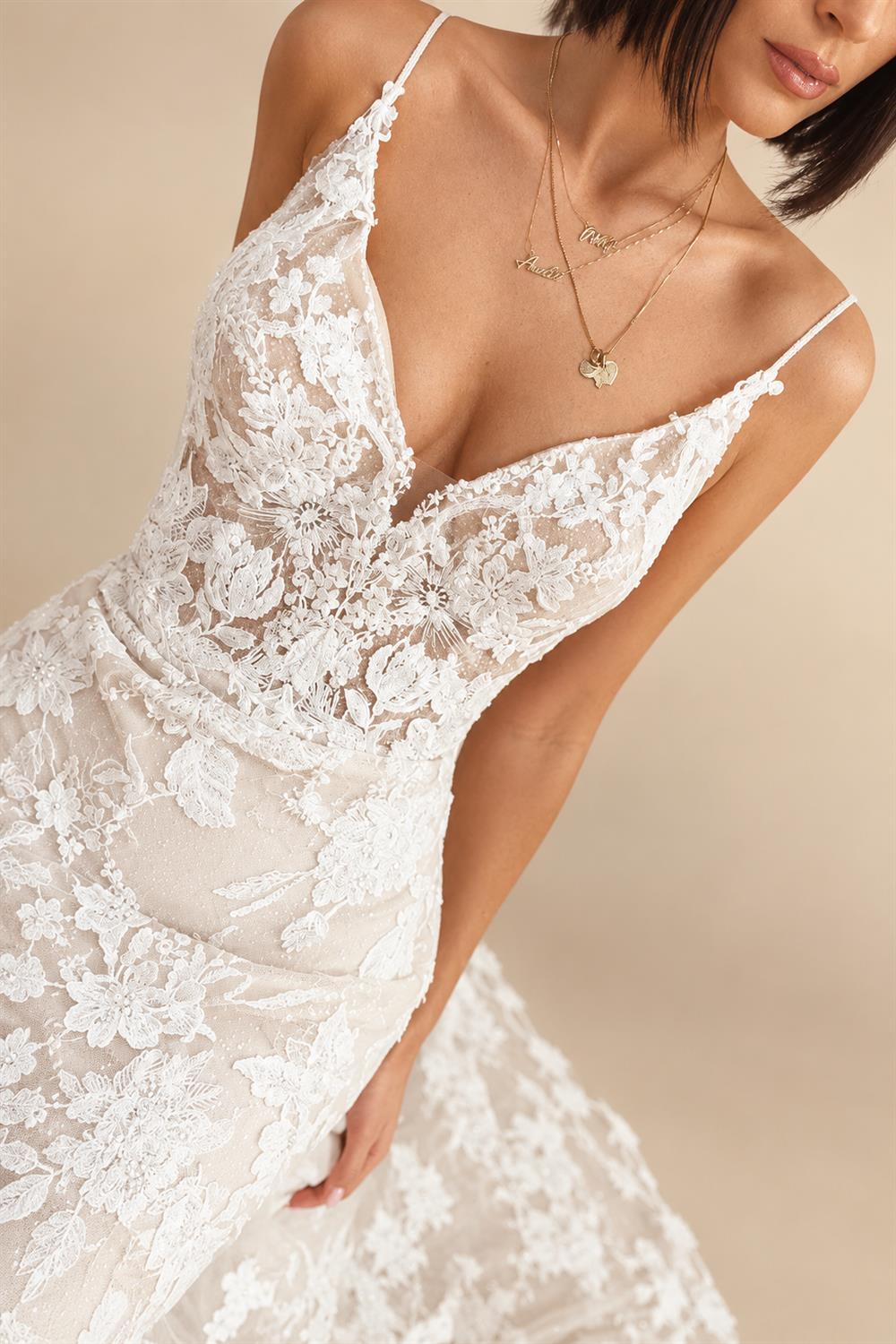 Custom Spaghetti Straps Floral Lace Mermaid Wedding Dress