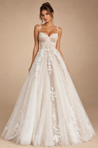 Princess Lace Wedding Dress Bridal Robe 2024 Vestido Spaghetti Straps Chapel Train Champagne Tulle Wedding Gown (ZD02147)