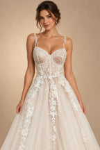 Princess Lace Wedding Dress Bridal Robe 2024 Vestido Spaghetti Straps Chapel Train Champagne Tulle Wedding Gown (ZD02147)