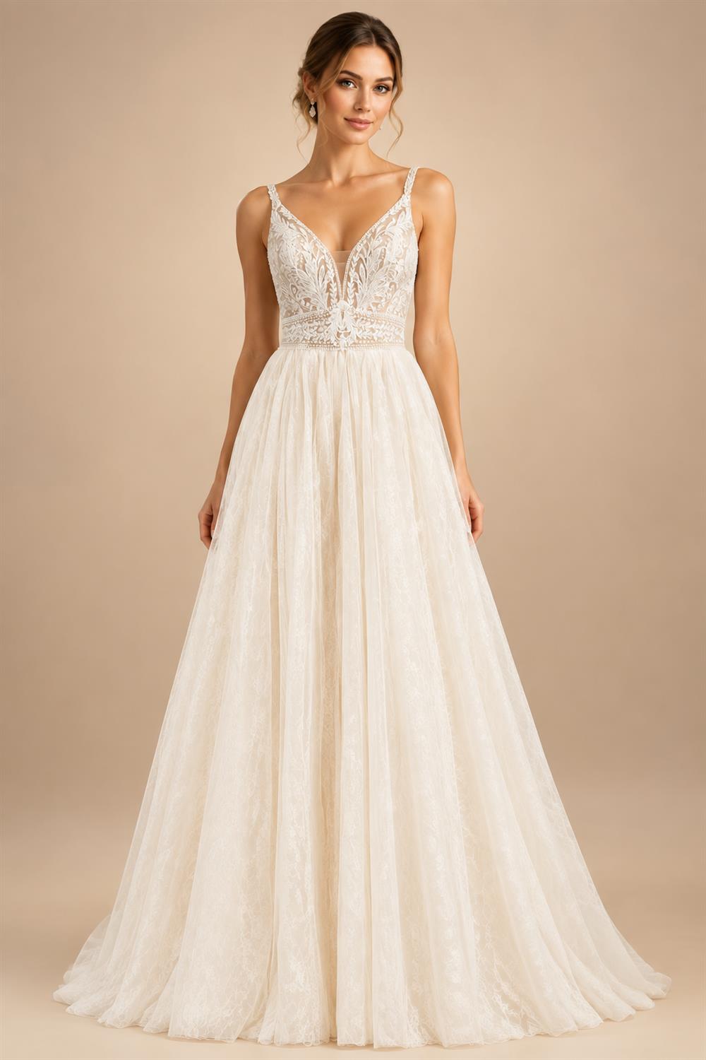 Spaghetti Straps Champagne Boho Wedding Dress For Women Vestido Civil Bridal Church Wedding Gowns suknie slubne