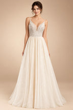 Spaghetti Straps Champagne Boho Wedding Dress For Women Vestido Civil Bridal Church Wedding Gowns suknie slubne