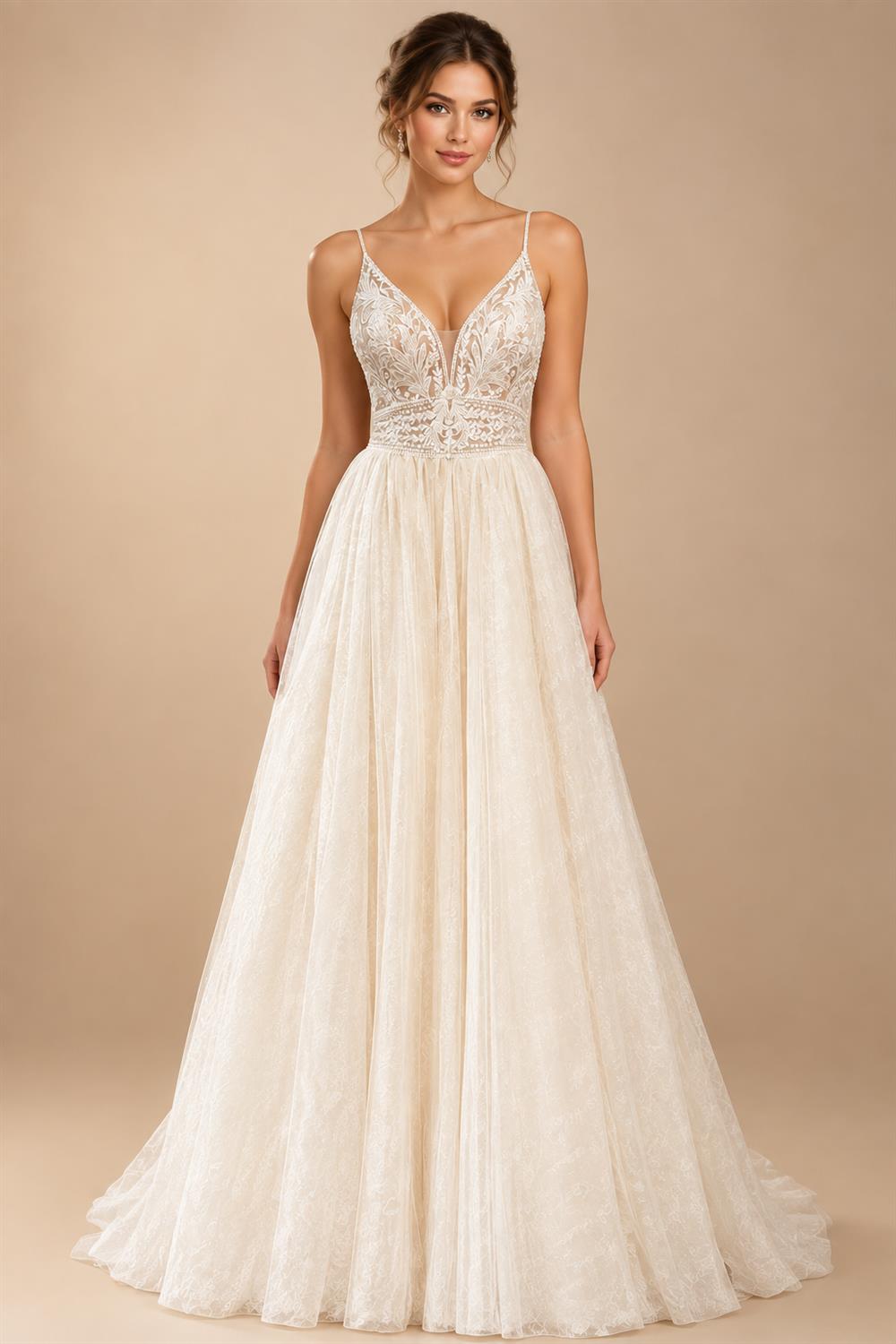 Spaghetti Straps Champagne Boho Wedding Dress For Women Vestido Civil Bridal Church Wedding Gowns suknie slubne