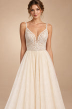 Spaghetti Straps Champagne Boho Wedding Dress For Women Vestido Civil Bridal Church Wedding Gowns suknie slubne