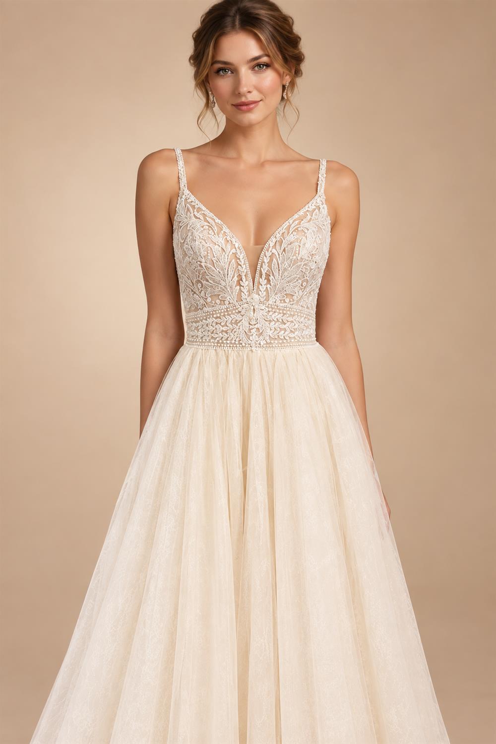 Spaghetti Straps Champagne Boho Wedding Dress For Women Vestido Civil Bridal Church Wedding Gowns suknie slubne