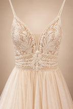 Spaghetti Straps Champagne Boho Wedding Dress For Women Vestido Civil Bridal Church Wedding Gowns suknie slubne