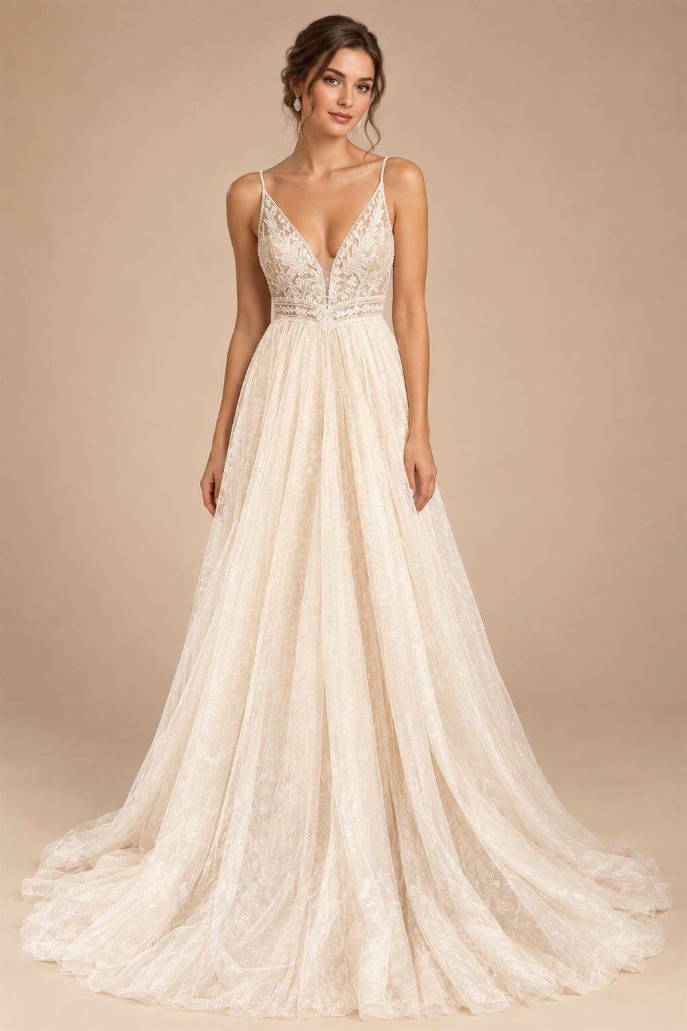 Spaghetti Straps Champagne Boho Wedding Dress For Women Vestido Civil Bridal Church Wedding Gowns suknie slubne