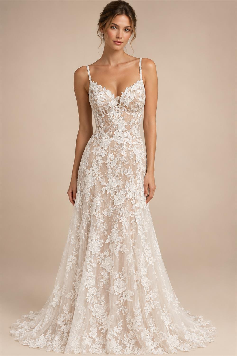 Spaghetti Straps Lace Wedding Dress Open Back Civil Bridal Bohemian Wedding Gowns Vestidos de Nova