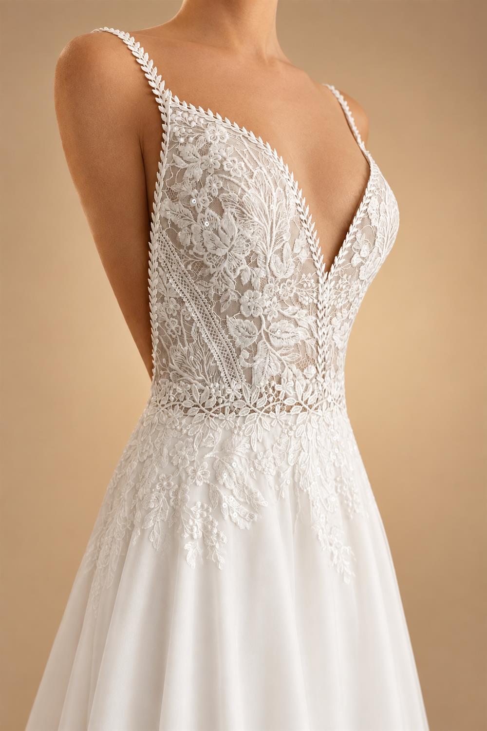Illusion Lace A Line Chiffon Beach Wedding Dress With Open Back