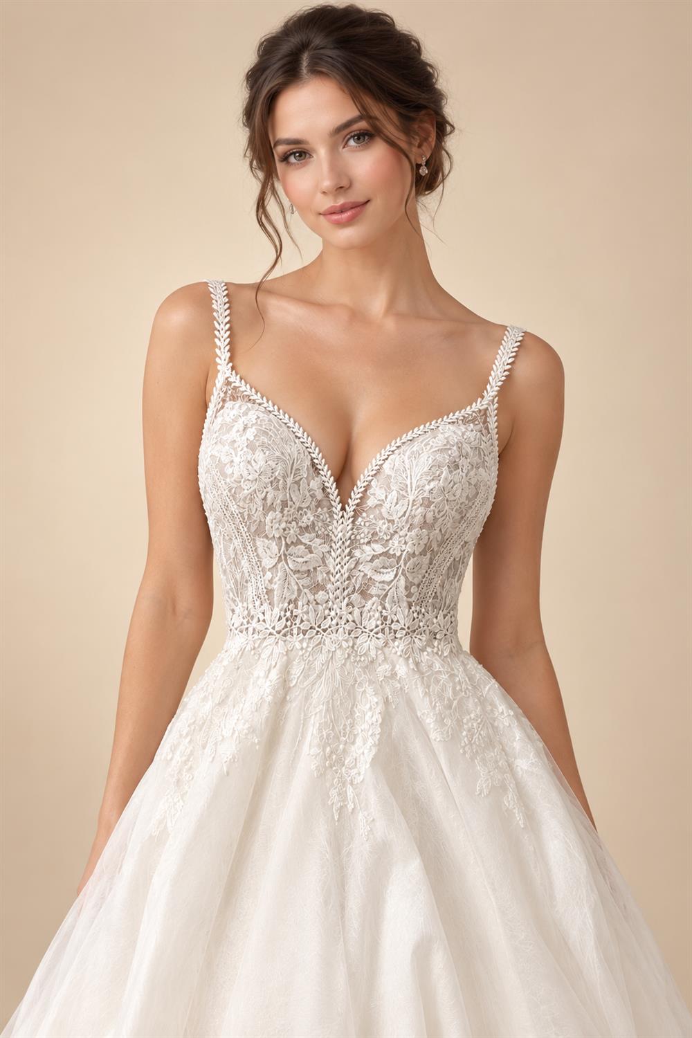 Illusion Lace A Line Chiffon Beach Wedding Dress With Open Back