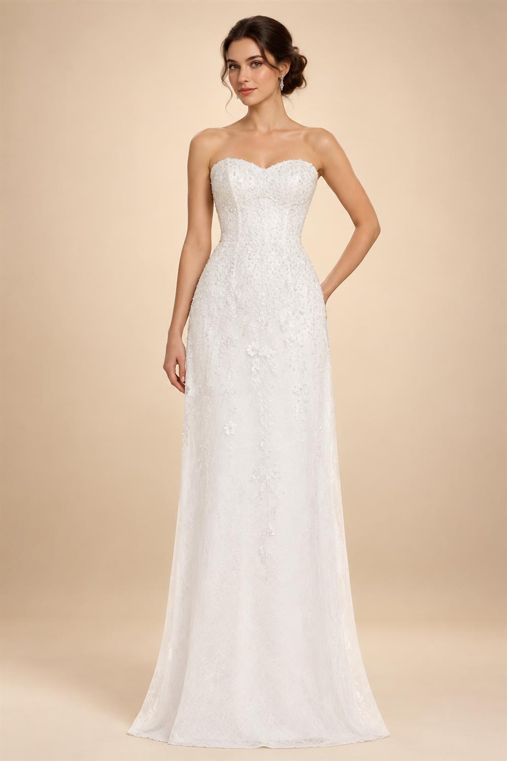 Illusion Lace A Line Chiffon Beach Wedding Dress With Open Back