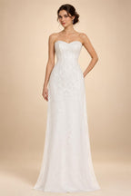Illusion Lace A Line Chiffon Beach Wedding Dress With Open Back