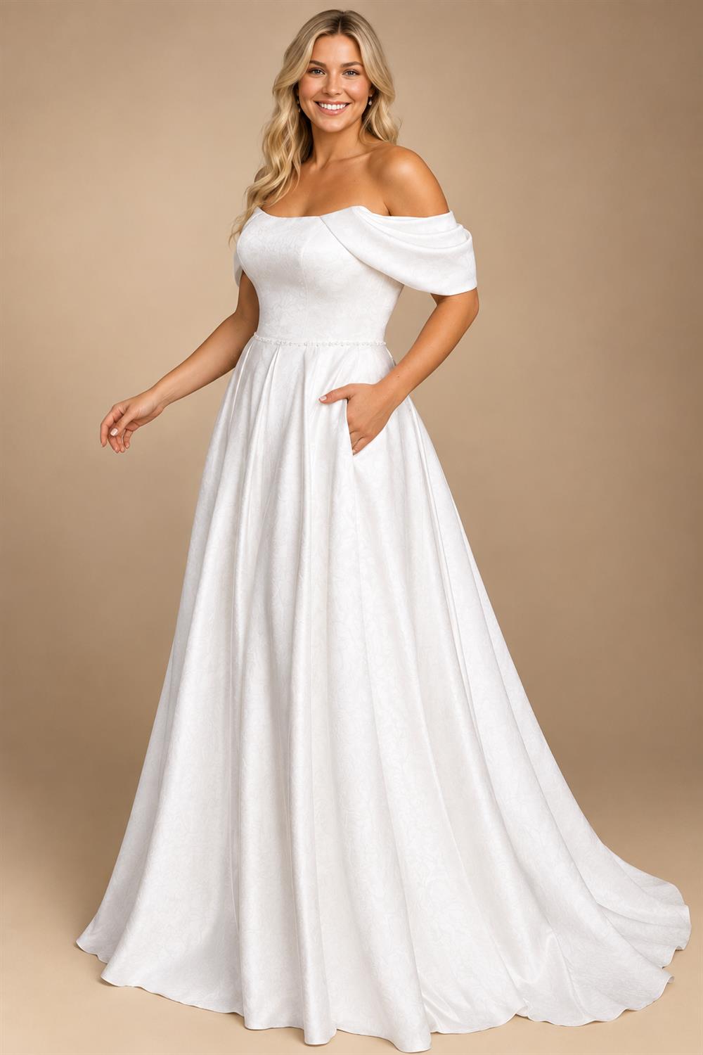 Soft Satin Off Shoulder Plus Size Custom Bridal Wedding Dress