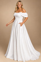 Soft Satin Off Shoulder Plus Size Custom Bridal Wedding Dress