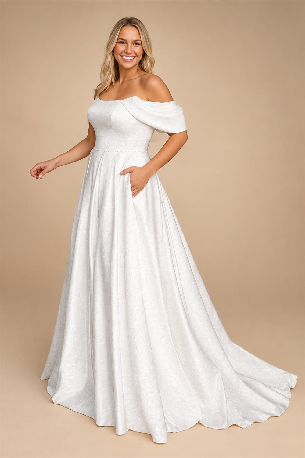 Soft Satin Off Shoulder Plus Size Custom Bridal Wedding Dress