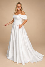 Soft Satin Off Shoulder Plus Size Custom Bridal Wedding Dress