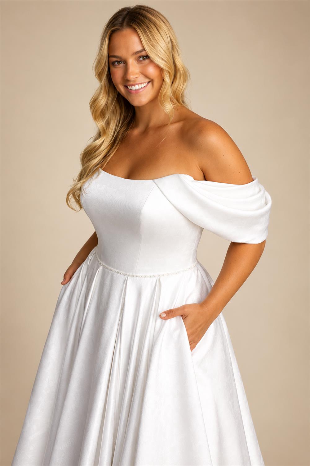 Soft Satin Off Shoulder Plus Size Custom Bridal Wedding Dress