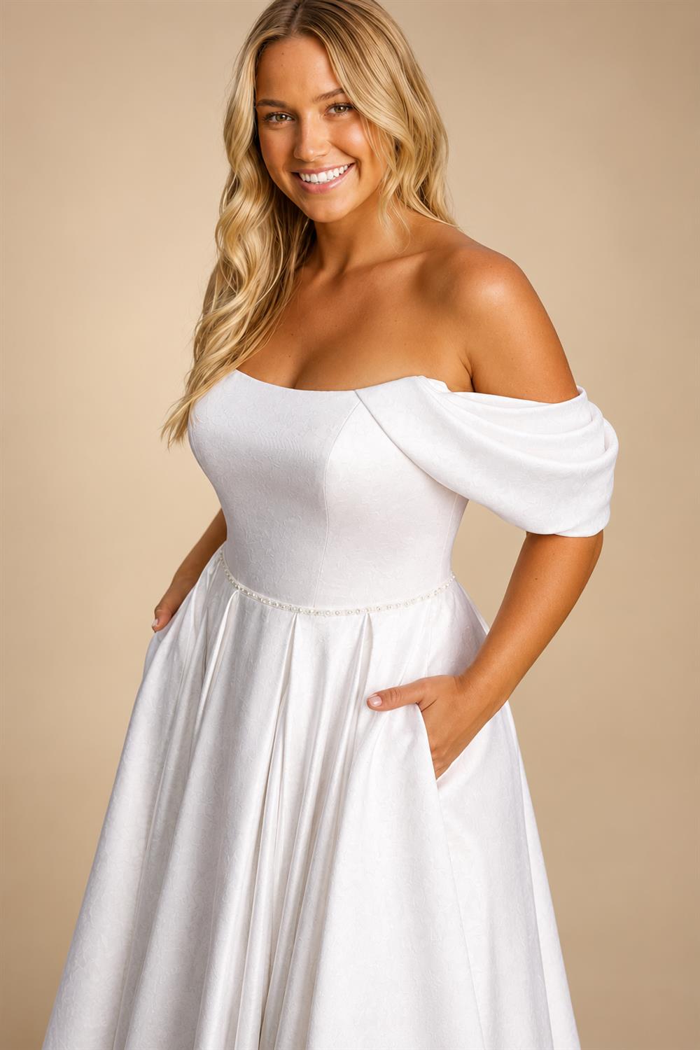 Soft Satin Off Shoulder Plus Size Custom Bridal Wedding Dress