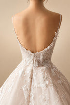 Luxury Champagne Lace Spaghetti Straps Wedding Dress For Bride