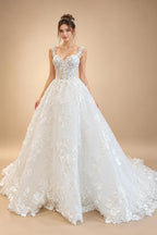 Luxury Champagne Lace Spaghetti Straps Wedding Dress For Bride
