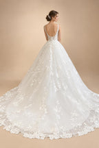 Luxury Champagne Lace Spaghetti Straps Wedding Dress For Bride