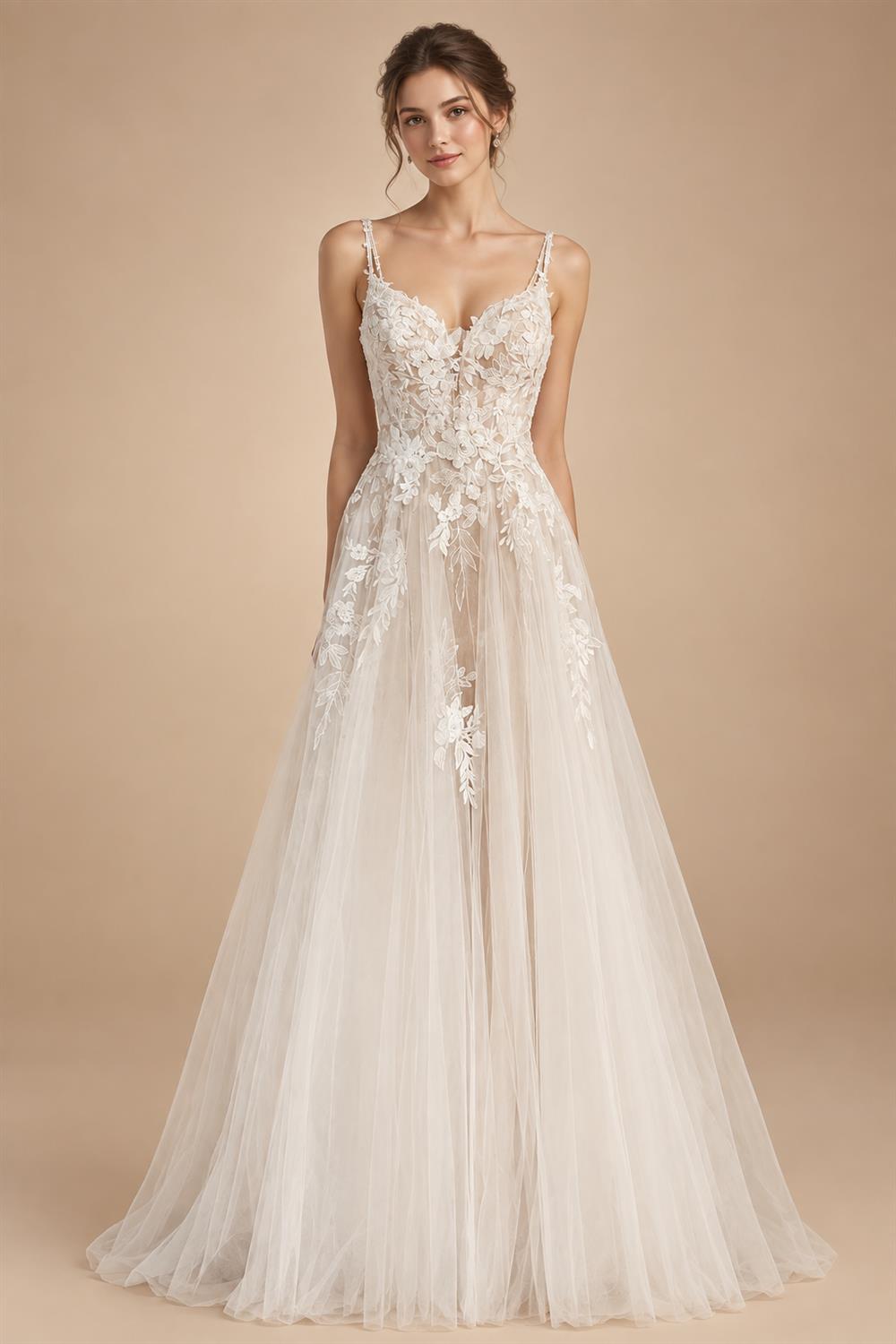 Custom Made Spaghetti Strap Lace Wedding Dress Bohemian Open Back Bridal Gown