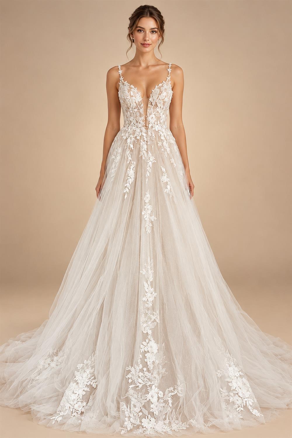 Custom Made Spaghetti Strap Lace Wedding Dress Bohemian Open Back Bridal Gown