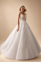 Custom Ivory Lace V Neck Sleeveless A Line Bridal Wedding Dress Boho Style