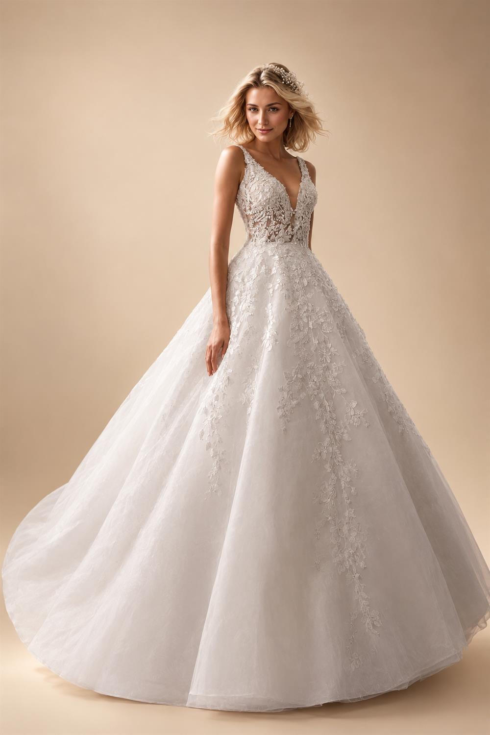 Custom Ivory Lace V Neck Sleeveless A Line Bridal Wedding Dress Boho Style