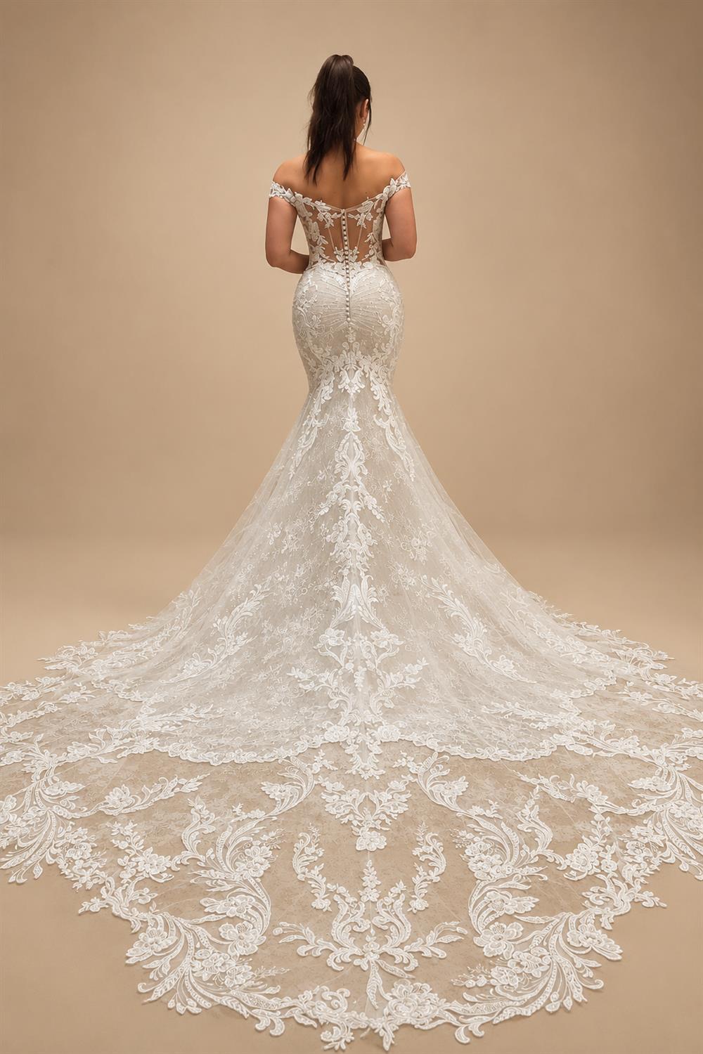 Custom Mermaid Wedding Dress With Lace Appliques Off Shoulder Bridal Gown