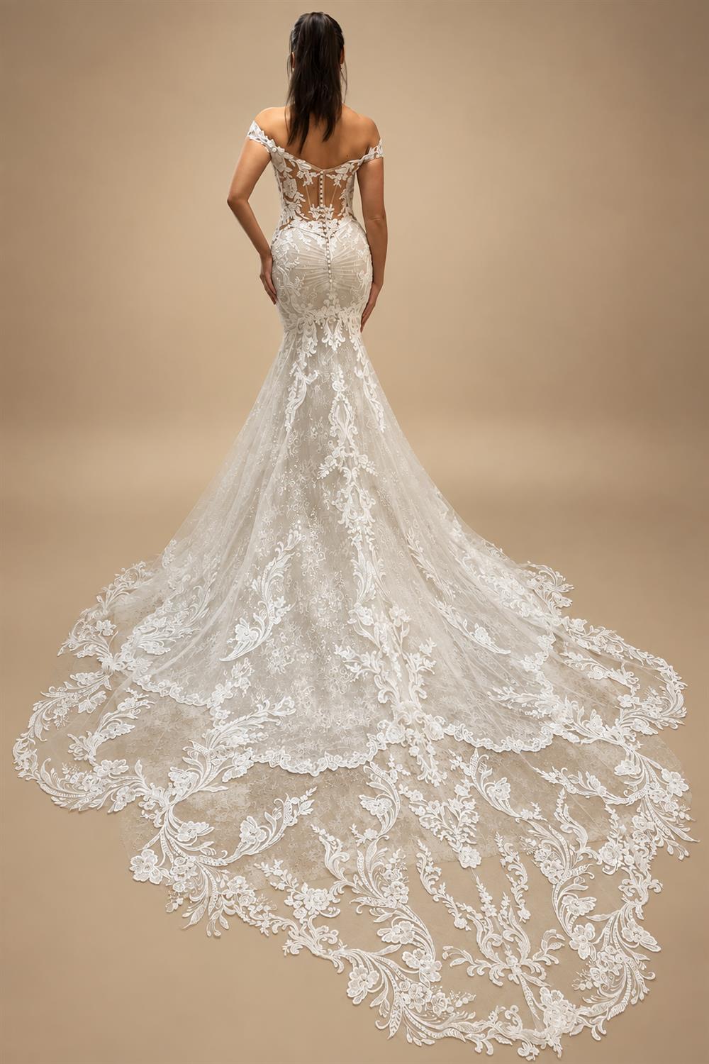 Custom Mermaid Wedding Dress With Lace Appliques Off Shoulder Bridal Gown