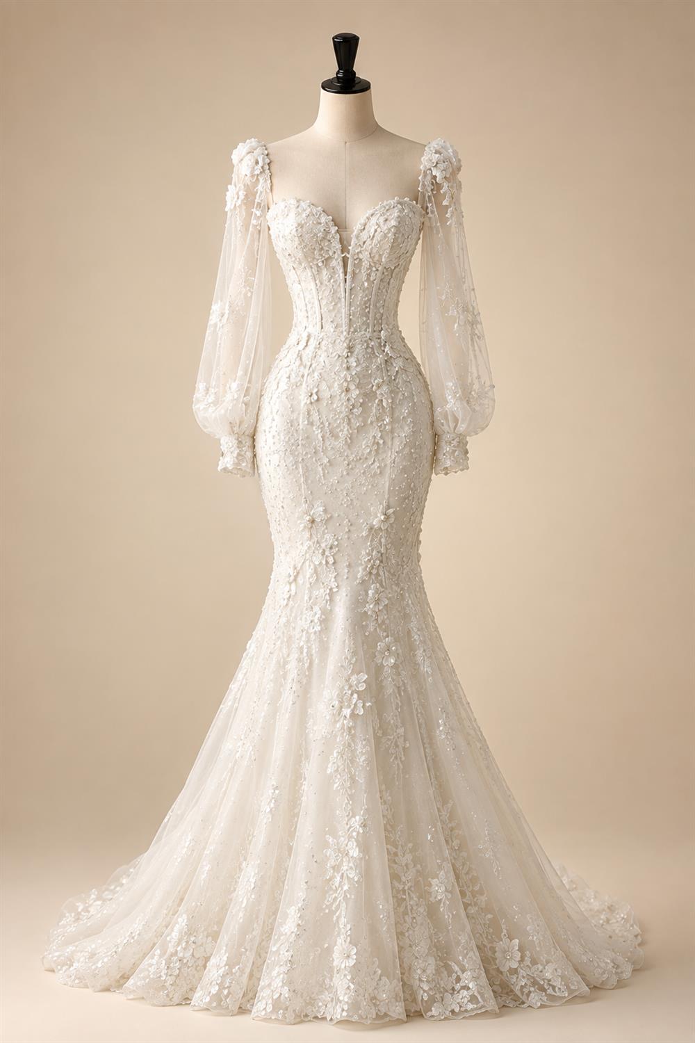Custom Mermaid Wedding Dress With Lace Appliques Off Shoulder Bridal Gown