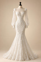Custom Mermaid Wedding Dress With Lace Appliques Off Shoulder Bridal Gown