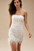 Custom Pearl Sequin Strapless Mini Dress For Prom And Evening Wear