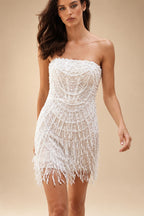 Custom Pearl Sequin Strapless Mini Dress For Prom And Evening Wear