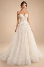 Custom Off Shoulder Wedding Gown With Lace Appliques And Cap Sleeve