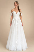 Custom Off Shoulder Wedding Gown With Lace Appliques And Cap Sleeve