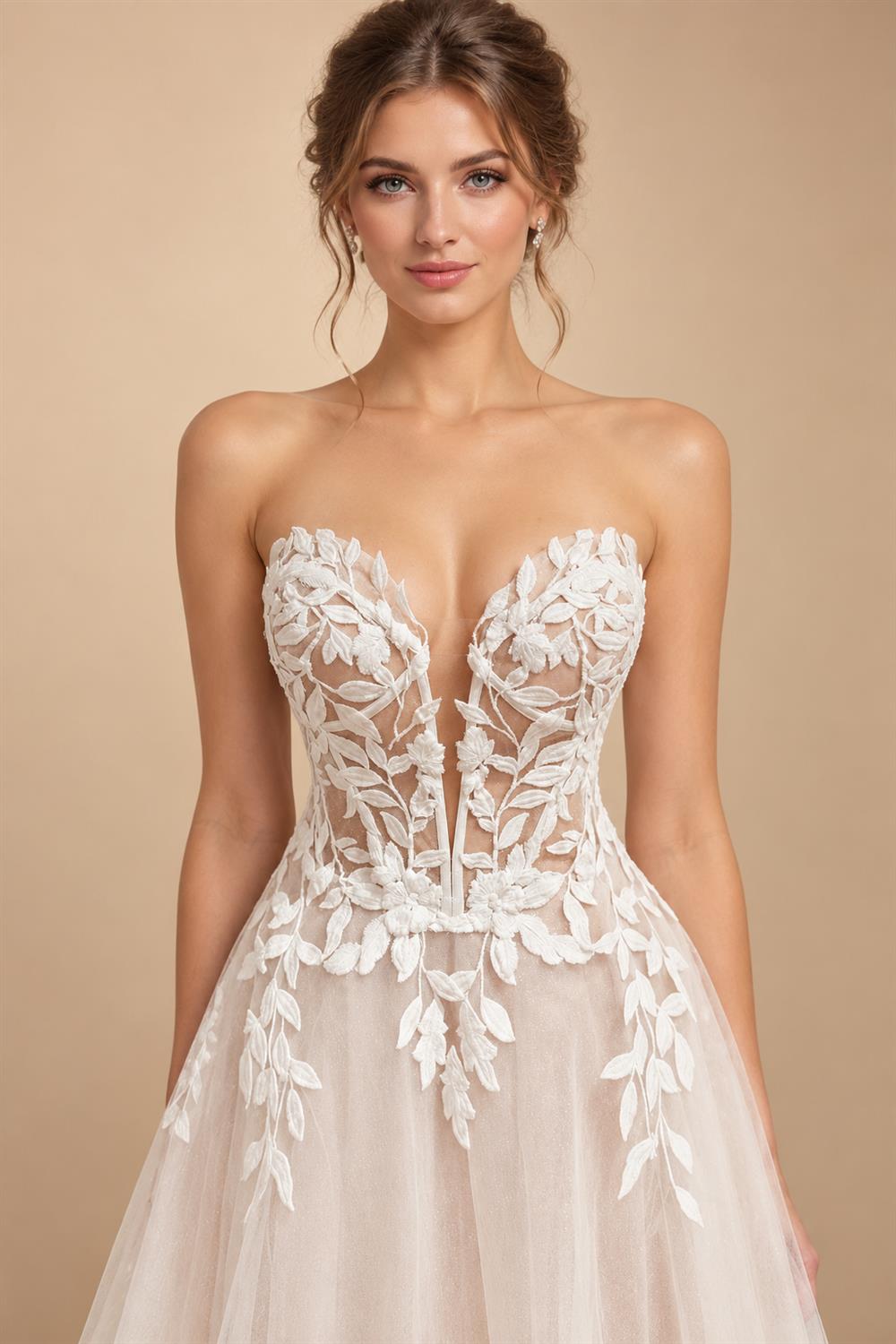 Custom Sweetheart A Line Wedding Dress With Glitter Lace Applique