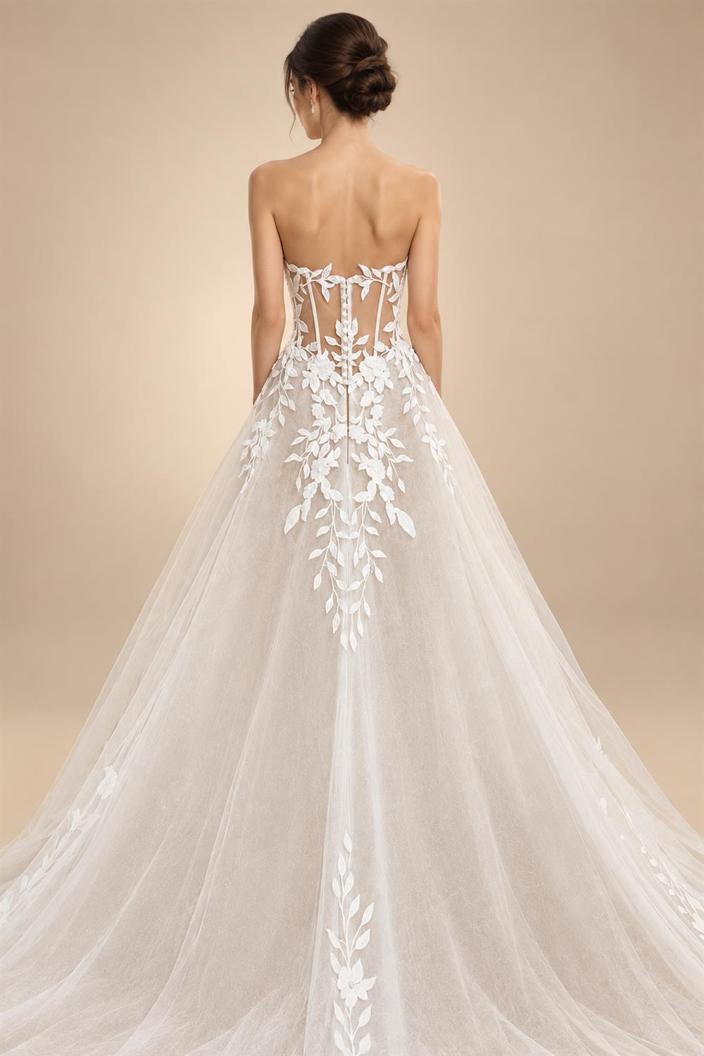 Custom Sweetheart A Line Wedding Dress With Glitter Lace Applique