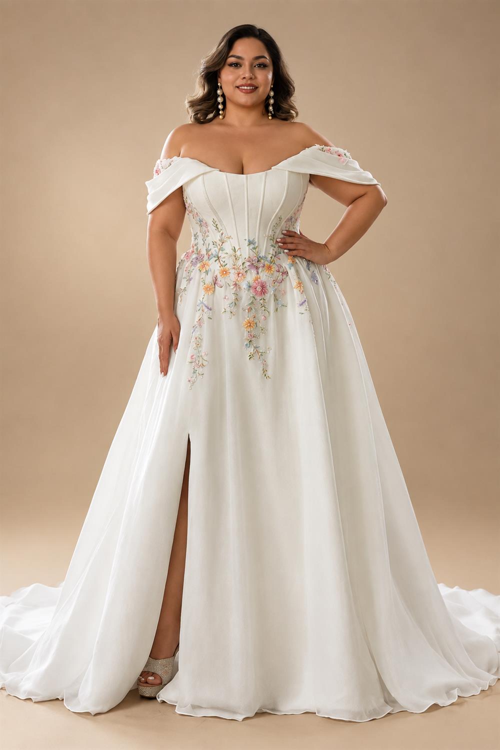 Custom Made Plus Size Strapless Wedding Gown With Lace Appliques